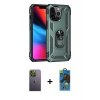 MARSİLYAN™- iPhone 13 Pro Max Kılıf Ahenk Klasik Koleksiyonu - Siyah 18D Cam Ekran Koruyucu + Neon Fosforlu Kamera Lens - YL