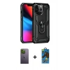 MARSİLYAN™- iPhone 13 Pro Max Kılıf Ahenk Klasik Koleksiyonu - Siyah 18D Cam Ekran Koruyucu + Neon Fosforlu Kamera Lens - YL