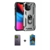 MARSİLYAN™- iPhone 13 Pro Max Kılıf Ahenk Klasik Koleksiyonu - Siyah 18D Cam Ekran Koruyucu + Neon Fosforlu Kamera Lens - YL