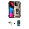 MARSİLYAN™- iPhone 13 Pro Max Kılıf Ahenk Klasik Koleksiyonu - Siyah 18D Cam Ekran Koruyucu + Sierra Blue Pers Alüminyum Kamera Lens