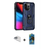 MARSİLYAN™- iPhone 13 Pro Max Kılıf Ahenk Klasik Koleksiyonu - Siyah 18D Cam Ekran Koruyucu + Sierra Blue Pers Alüminyum Kamera Lens