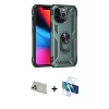 MARSİLYAN™- iPhone 13 Pro Max Kılıf Ahenk Klasik Koleksiyonu - Siyah 3D Antistatik Cam Ekran Koruyucu + Rainbow Kamera Lens Koruma Cam - BZ