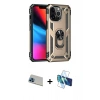 MARSİLYAN™- iPhone 13 Pro Max Kılıf Ahenk Klasik Koleksiyonu - Siyah 3D Antistatik Cam Ekran Koruyucu + Rainbow Kamera Lens Koruma Cam - MI