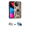MARSİLYAN™- iPhone 13 Pro Max Kılıf Ahenk Klasik Koleksiyonu - Siyah 3D Antistatik Cam Ekran Koruyucu + Rainbow Kamera Lens Koruma Cam - BZ