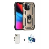 MARSİLYAN™- iPhone 13 Pro Max Kılıf Ahenk Klasik Koleksiyonu - Siyah 3D Antistatik Cam Ekran Koruyucu + Shine Kamera Lens - GD
