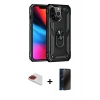 MARSİLYAN™- iPhone 13 Pro Max Kılıf Ahenk Klasik Koleksiyonu - Siyah 3D Antistatik Hayalet Cam Ekran Koruyucu + Kırmızı Pers Alüminyum Kamera Lens