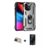 MARSİLYAN™- iPhone 13 Pro Max Kılıf Ahenk Klasik Koleksiyonu - Siyah 3D Antistatik Hayalet Cam Ekran Koruyucu + Rainbow Kamera Lens Koruma Cam - KI