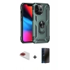 MARSİLYAN™- iPhone 13 Pro Max Kılıf Ahenk Klasik Koleksiyonu - Siyah 3D Antistatik Hayalet Cam Ekran Koruyucu + Kırmızı Pers Alüminyum Kamera Lens