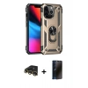 MARSİLYAN™- iPhone 13 Pro Max Kılıf Ahenk Klasik Koleksiyonu - Siyah 3D Antistatik Hayalet Cam Ekran Koruyucu + Raze Metal Kamera Lens - GD