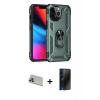 MARSİLYAN™- iPhone 13 Pro Max Kılıf Ahenk Klasik Koleksiyonu - Siyah 3D Antistatik Hayalet Cam Ekran Koruyucu + Rainbow Kamera Lens Koruma Cam - MR