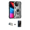 MARSİLYAN™- iPhone 13 Pro Max Kılıf Ahenk Klasik Koleksiyonu - Siyah 3D Antistatik Hayalet Cam Ekran Koruyucu + Rainbow Kamera Lens Koruma Cam - MI