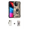 MARSİLYAN™- iPhone 13 Pro Max Kılıf Ahenk Klasik Koleksiyonu - Siyah Bilvis 3D Cam Ekran Koruyucu + Gold Shine Kamera Lens