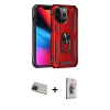 MARSİLYAN™- iPhone 13 Pro Max Kılıf Ahenk Klasik Koleksiyonu - Siyah Bilvis 3D Cam Ekran Koruyucu + Kırmızı Rainbow Kamera Lens Koruma Cam