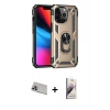MARSİLYAN™- iPhone 13 Pro Max Kılıf Ahenk Klasik Koleksiyonu - Siyah Bilvis 3D Mat Cam Ekran Koruyucu + Rainbow Kamera Lens Koruma Cam - MR