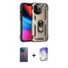 MARSİLYAN™- iPhone 13 Pro Max Kılıf Ahenk Klasik Koleksiyonu - Siyah Bilvis 5in1 3D Magic Cam Ekran Koruyucu + Neon Fosforlu Kamera Lens - MI