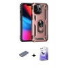 MARSİLYAN™- iPhone 13 Pro Max Kılıf Ahenk Klasik Koleksiyonu - Siyah Bilvis 5in1 5D Magic Hayalet Cam Ekran Koruyucu + Pembe Renkli Kamera Lens Koruma Cam