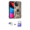 MARSİLYAN™- iPhone 13 Pro Max Kılıf Ahenk Klasik Koleksiyonu - Siyah Bilvis 5in1 5D Magic Hayalet Cam Ekran Koruyucu + Lacivert Pers Alüminyum Kamera Lens