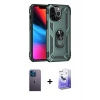 MARSİLYAN™- iPhone 13 Pro Max Kılıf Ahenk Klasik Koleksiyonu - Siyah Bilvis 5in1 5D Magic Hayalet Cam Ekran Koruyucu + Neon Fosforlu Kamera Lens - MI