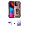 MARSİLYAN™- iPhone 13 Pro Max Kılıf Ahenk Klasik Koleksiyonu - Siyah Bilvis 5in1 5D Magic Hayalet Cam Ekran Koruyucu + Lacivert Pers Alüminyum Kamera Lens