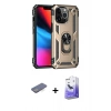 MARSİLYAN™- iPhone 13 Pro Max Kılıf Ahenk Klasik Koleksiyonu - Siyah Bilvis 5in1 5D Magic Hayalet Cam Ekran Koruyucu + Renkli Kamera Lens Koruma Cam - MI