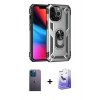 MARSİLYAN™- iPhone 13 Pro Max Kılıf Ahenk Klasik Koleksiyonu - Siyah Bilvis 5in1 5D Magic Hayalet Cam Ekran Koruyucu + Neon Fosforlu Kamera Lens - MI