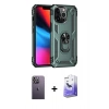 MARSİLYAN™- iPhone 13 Pro Max Kılıf Ahenk Klasik Koleksiyonu - Siyah Bilvis 5in1 5D Magic Hayalet Cam Ekran Koruyucu + Neon Fosforlu Kamera Lens - BZ