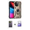 MARSİLYAN™- iPhone 13 Pro Max Kılıf Ahenk Klasik Koleksiyonu - Siyah Bilvis 5in1 5D Magic Hayalet Cam Ekran Koruyucu + Yeşil Neon Fosforlu Kamera Lens