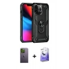 MARSİLYAN™- iPhone 13 Pro Max Kılıf Ahenk Klasik Koleksiyonu - Siyah Bilvis 5in1 5D Magic Hayalet Cam Ekran Koruyucu + Yeşil Neon Fosforlu Kamera Lens