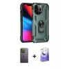 MARSİLYAN™- iPhone 13 Pro Max Kılıf Ahenk Klasik Koleksiyonu - Siyah Bilvis 5in1 5D Magic Hayalet Cam Ekran Koruyucu + Yeşil Neon Fosforlu Kamera Lens
