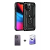 MARSİLYAN™- iPhone 13 Pro Max Kılıf Ahenk Klasik Koleksiyonu - Siyah Bilvis 5in1 5D Magic Hayalet Cam Ekran Koruyucu + Neon Fosforlu Kamera Lens - BZ