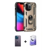MARSİLYAN™- iPhone 13 Pro Max Kılıf Ahenk Klasik Koleksiyonu - Siyah Bilvis 5in1 5D Magic Hayalet Cam Ekran Koruyucu + Neon Fosforlu Kamera Lens - MI