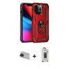 MARSİLYAN™- iPhone 13 Pro Max Kılıf Ahenk Klasik Koleksiyonu - Siyah Bilvis Hayalet Cam Ekran Koruyucu + Kırmızı Rainbow Kamera Lens Koruma Cam
