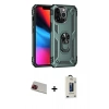 MARSİLYAN™- iPhone 13 Pro Max Kılıf Ahenk Klasik Koleksiyonu - Siyah Bilvis Hayalet Cam Ekran Koruyucu + Kırmızı Rainbow Kamera Lens Koruma Cam