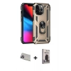 MARSİLYAN™- iPhone 13 Pro Max Kılıf Ahenk Klasik Koleksiyonu - Siyah Bilvis Hayalet Cam Ekran Koruyucu + Rainbow Kamera Lens Koruma Cam - MR