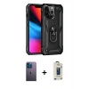 MARSİLYAN™- iPhone 13 Pro Max Kılıf Ahenk Klasik Koleksiyonu - Siyah Bilvis Hayalet Cam Ekran Koruyucu + Neon Fosforlu Kamera Lens - MI