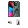 MARSİLYAN™- iPhone 13 Pro Max Kılıf Ahenk Klasik Koleksiyonu - Siyah Bilvis Hayalet Cam Ekran Koruyucu + Rainbow Kamera Lens Koruma Cam - KI