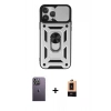 MARSİLYAN™- iPhone 13 Pro Max Kılıf Ahenk Klasik - Şeffaf Maxco Cam Ekran Koruyucu + Neon Fosforlu Kamera Lens - BZ