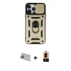 MARSİLYAN™- iPhone 13 Pro Max Kılıf Ahenk Klasik - Şeffaf Maxco Cam Ekran Koruyucu + Rainbow Kamera Lens Koruma Cam - BZ