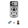 MARSİLYAN™- iPhone 13 Pro Max Kılıf Ahenk Klasik - Şeffaf Maxco Cam Ekran Koruyucu + Gökkuşağı Shine Kamera Lens Koruma Cam