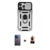 MARSİLYAN™- iPhone 13 Pro Max Kılıf Ahenk Klasik - Şeffaf Maxco Cam Ekran Koruyucu + Mavi Neon Fosforlu Kamera Lens