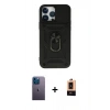 MARSİLYAN™- iPhone 13 Pro Max Kılıf Ahenk Klasik - Şeffaf Maxco Cam Ekran Koruyucu + Mavi Neon Fosforlu Kamera Lens