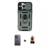 MARSİLYAN™- iPhone 13 Pro Max Kılıf Ahenk Klasik - Şeffaf Maxco Cam Ekran Koruyucu + Neon Fosforlu Kamera Lens - YL