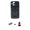 MARSİLYAN™- iPhone 13 Pro Max Kılıf Ahenk Klasik - Şeffaf Maxco Cam Ekran Koruyucu + Renkli Kamera Lens Koruma Cam - YL