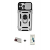 MARSİLYAN™- iPhone 13 Pro Max Kılıf Ahenk Klasik - Şeffaf Pasifik Cam Ekran Koruyucu + Kırmızı Rainbow Kamera Lens Koruma Cam