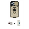 MARSİLYAN™- iPhone 13 Pro Max Kılıf Ahenk Klasik - Şeffaf Pasifik Cam Ekran Koruyucu + Kırmızı Rainbow Kamera Lens Koruma Cam