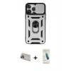 MARSİLYAN™- iPhone 13 Pro Max Kılıf Ahenk Klasik - Şeffaf Pasifik Cam Ekran Koruyucu + Rainbow Kamera Lens Koruma Cam - MR