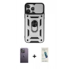 MARSİLYAN™- iPhone 13 Pro Max Kılıf Ahenk Klasik - Şeffaf Pasifik Cam Ekran Koruyucu + Neon Fosforlu Kamera Lens - BZ