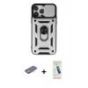 MARSİLYAN™- iPhone 13 Pro Max Kılıf Ahenk Klasik - Şeffaf Pasifik Cam Ekran Koruyucu + Renkli Kamera Lens Koruma Cam - SI
