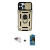 MARSİLYAN™- iPhone 13 Pro Max Kılıf Ahenk Klasik - Siyah 18D Cam Ekran Koruyucu + Gökkuşağı Pers Alüminyum Kamera Lens