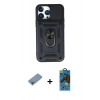 MARSİLYAN™- iPhone 13 Pro Max Kılıf Ahenk Klasik - Siyah 18D Cam Ekran Koruyucu + Shine Kamera Lens Koruma Cam - GI